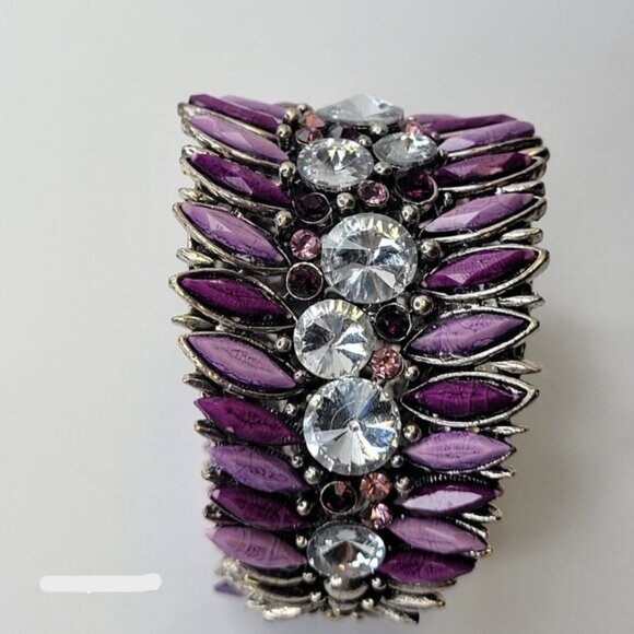 Bold Purple Cuff Bracelet Floral Motif Purple Bangle - Picture 10 of 14